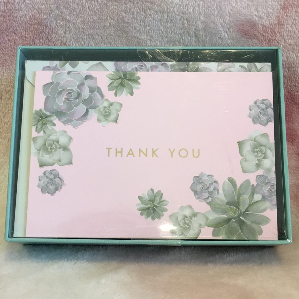 Succulent Cactus Thank You Card Boxed Notes Set of 12 NWT Lady Jayne 4x5.50”